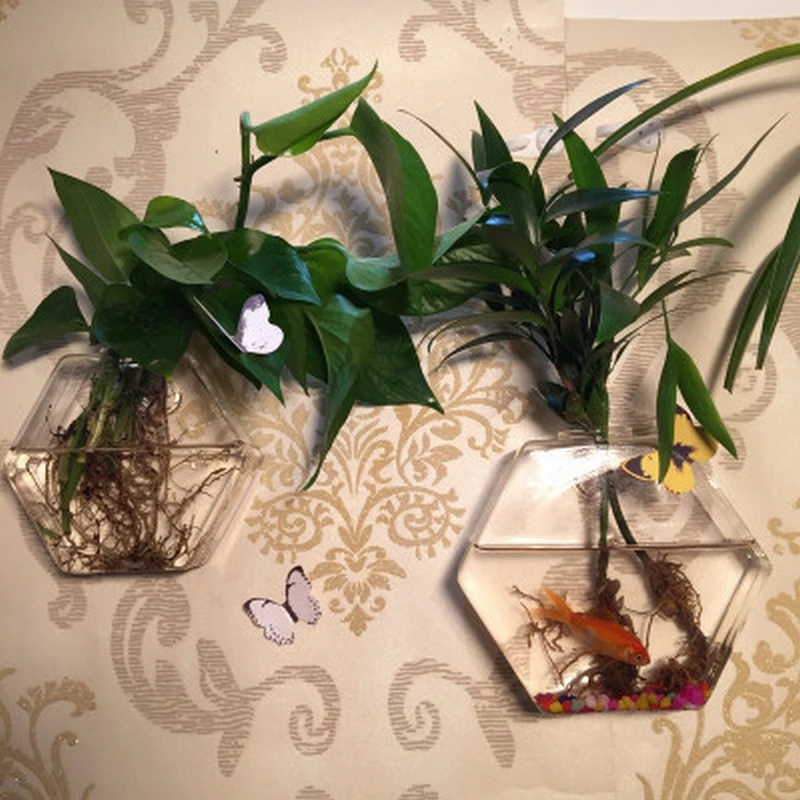 Шестигранная стеклянная ваза креативная простая современная настенная модная