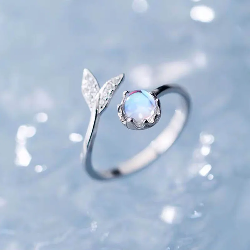 Женское регулируемое кольцо с хвостом русалки из настоящего стерлингового