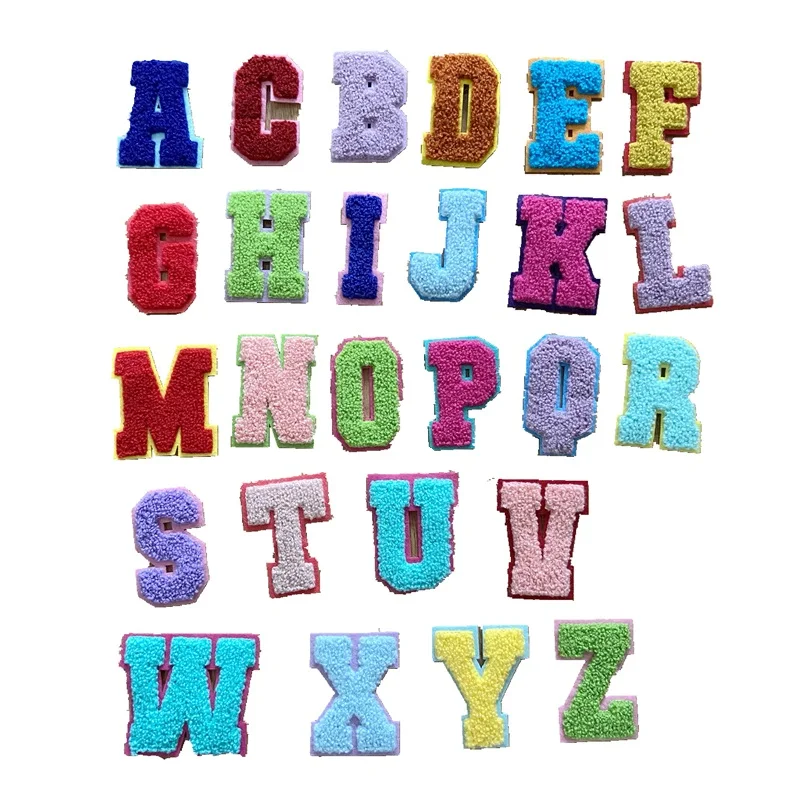 

2020 New 3D Colorful A-Z 26 Letters Chenille Embroidered Patches Sew on Alphabet Letters Embroidery Applique Sewing iron 1 Set
