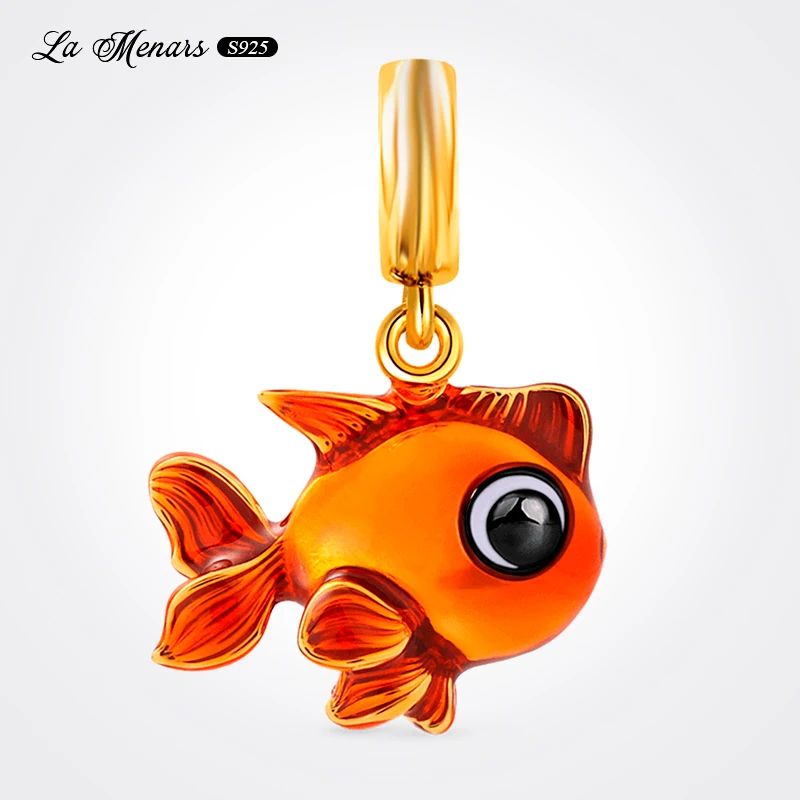 

Red Goldfish Dangle Fit Original Brand Charm Bracelet Necklace Genuine Silver Plating For Woman Jewerly DIY Making