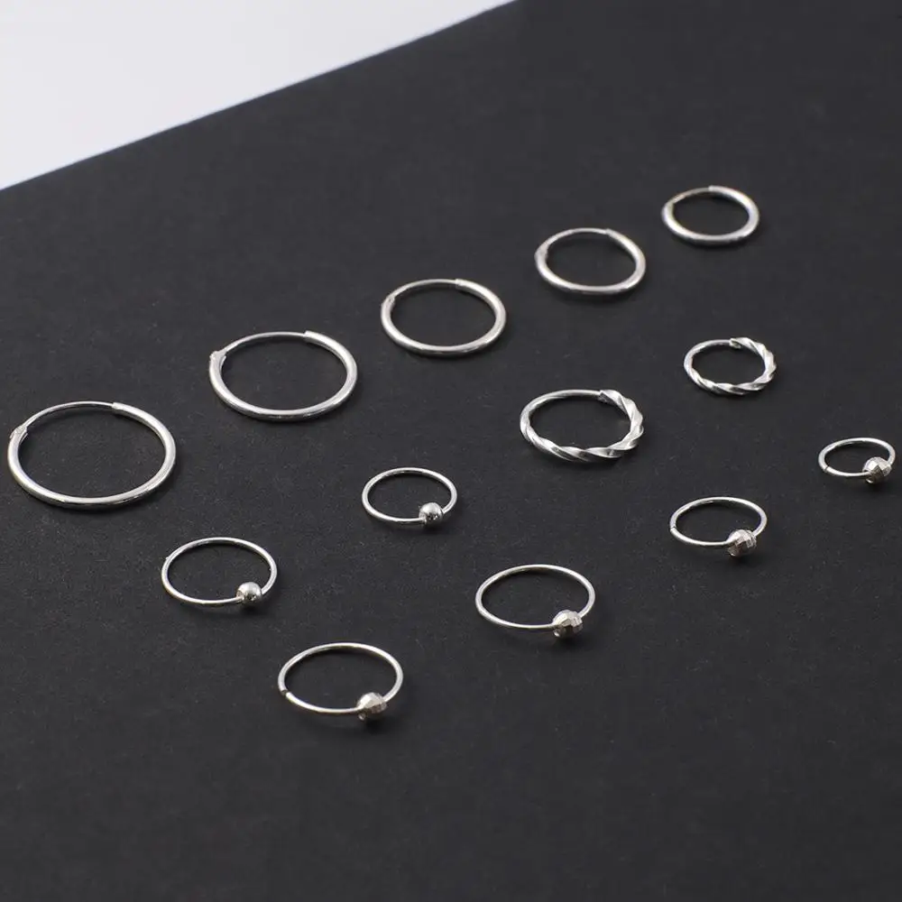 1 Pair Small Hoop Earrings Silver Color Fashion Women Girl Simple Round Ear Ring Bone Buckle Punk Party Jewelry | Украшения и