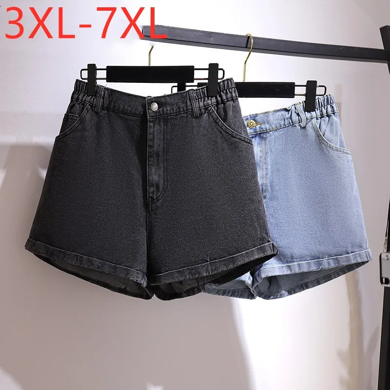 

Plus Size Denim Shorts For Women New 2021 Ladies Summer Large Loose Cotton Wide Leg Pocket Bule Black Shorts 3XL 4XL 5XL 6XL 7XL