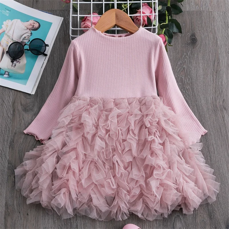 Winter Kids Dresses for Girls Party Long Sleeves Knit Clothes Baby Dress Girl Tutu Birthday Children Clothing 2 3 4 6T | Детская одежда