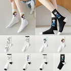 Милые носки, женские хлопковые белые носки, школьные женские носки для девочек, забавные носки в стиле Харадзюку, милые белые носки с мультяшным принтом