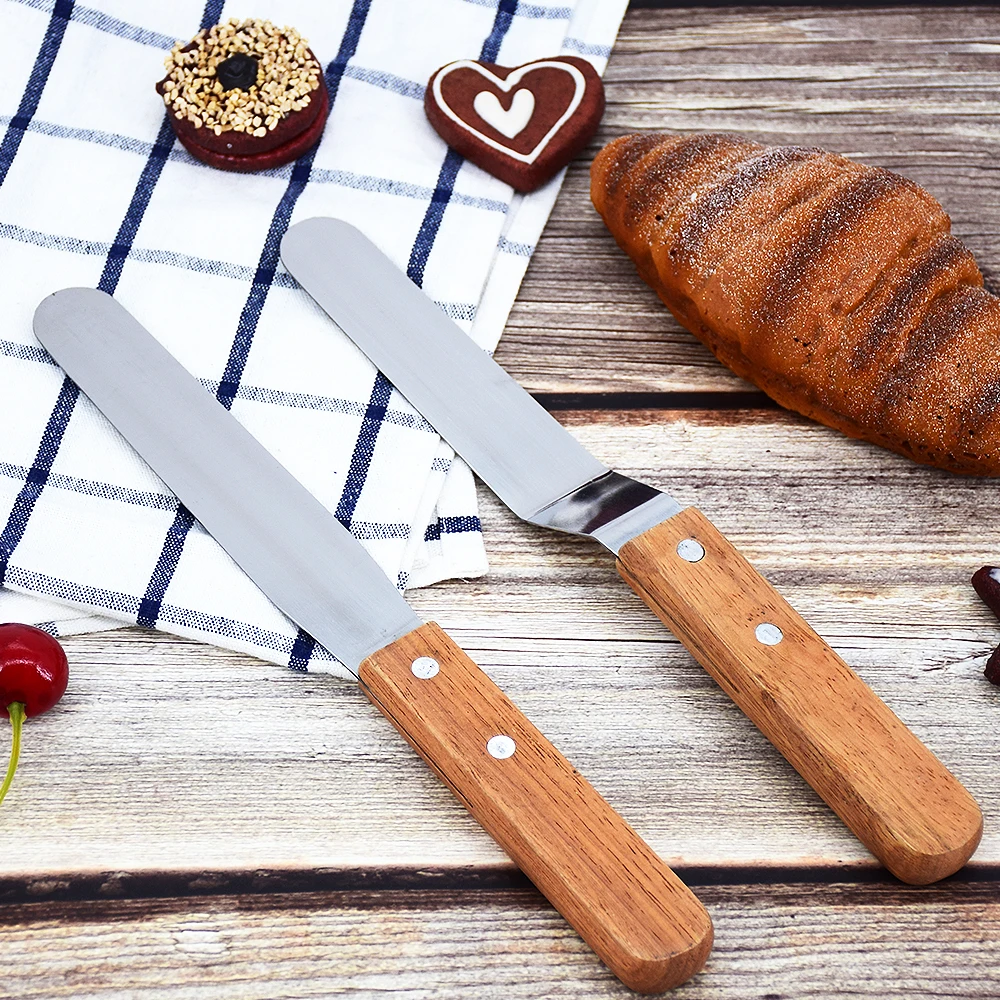 Шпатель для торта из нержавеющей стали с деревянной ручкой 6/8/10