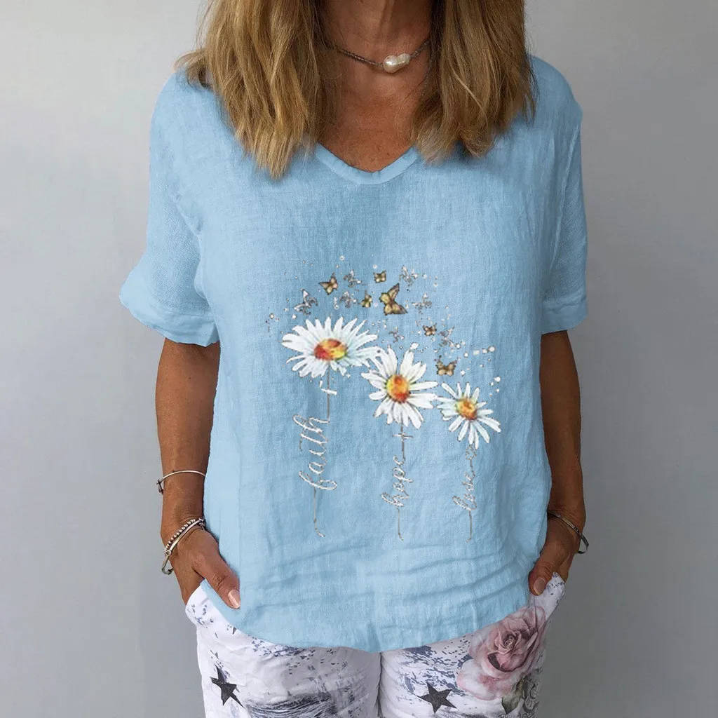 

Vintage Harajuku T-shirts Women's Casual Print Cotton And Linen O-neck Short Sleeves T-shirt Multicolor Top Natural Color