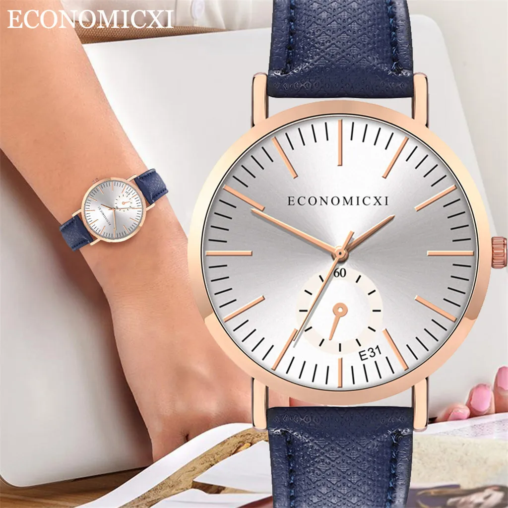 Модные женские часы с кожаным ремешком кварцевые аналоговые круглые наручные