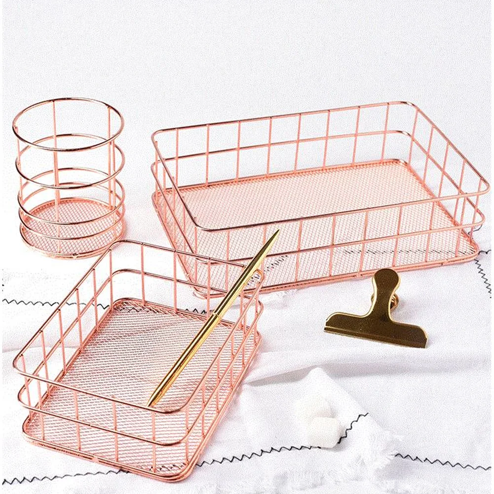 

Pen Holder Storage Basket Office Home Simple Bedroom Cosmetic Lightweight Kitchen Iron Wire Modern Portable