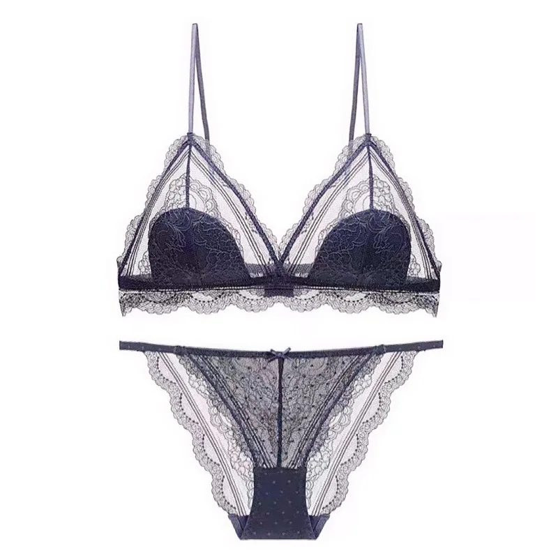 Sexy Lace Bre Set Wire Free Thin Cup Bra Sexy Nuderwear Female