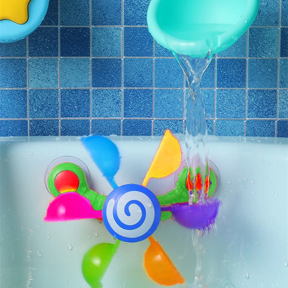 Colorful Waterwheel Bathing Sucker Bathtub Water Spray Play Set Shower Sprinkler Toy Baby Bath Toys For Kids Toddler Children