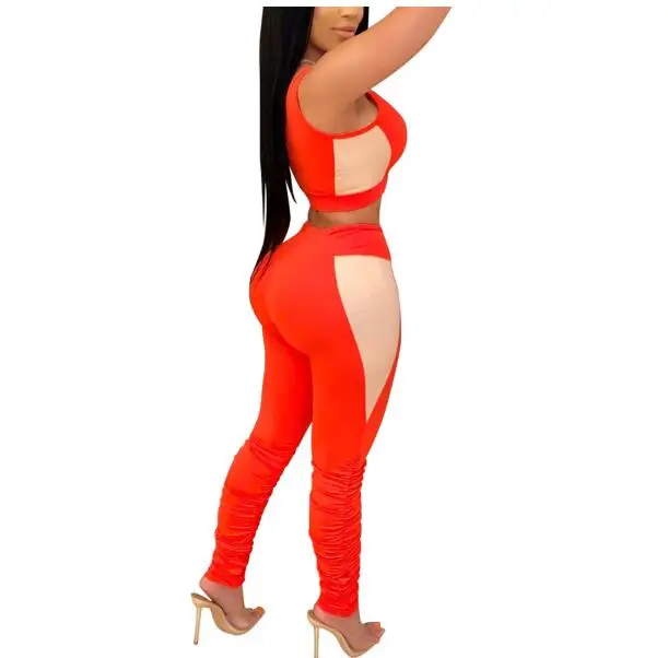 

2pcs Women Suits New Sleeveless Tank Top Long Trousers Bodycon Casual Clothing Sets Female Summer Sports Costume Suits