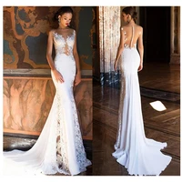 mermaid wedding dress sleeveless beach sexy lace appliques bridal dresses see through back summer long wedding gowns white ivory