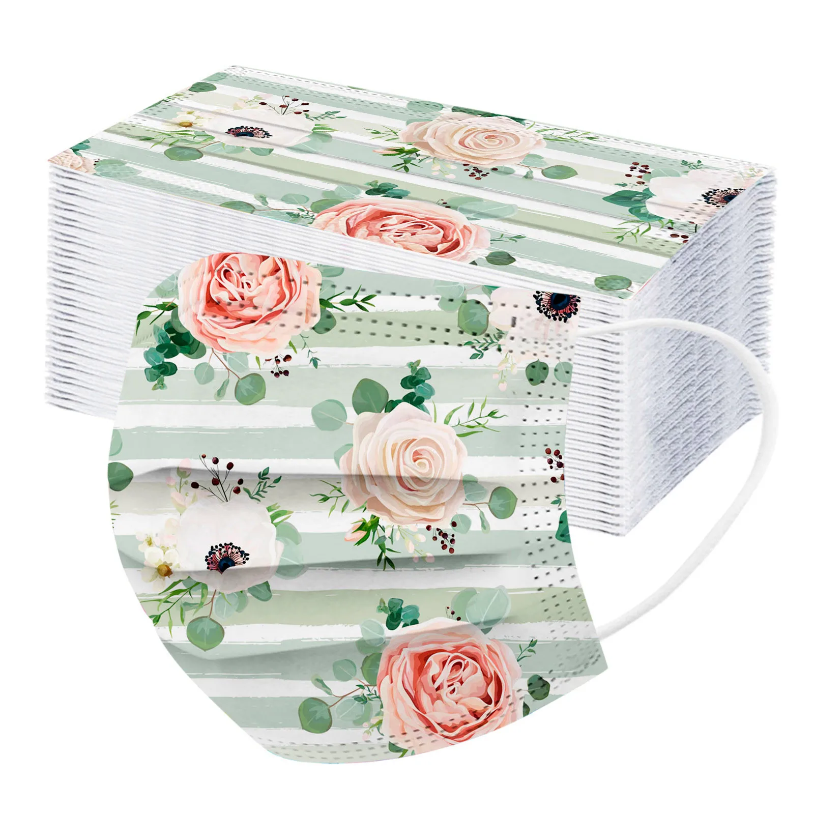 50 шт. одноразовая маска для лица женская элегантная Цветочная дышащая из 3 слоев