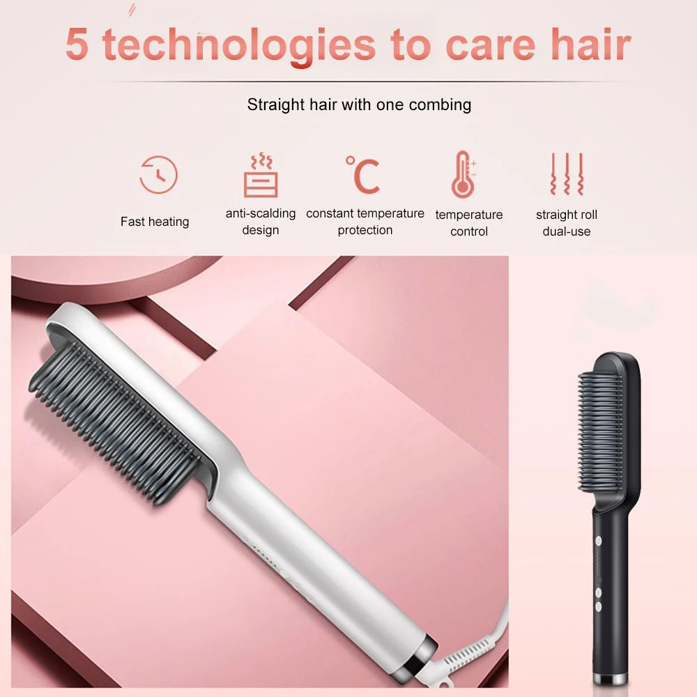 

Hair Straightener Men Beard Straightening Heating Combs Ceramic Curler Professional Heated Comb Curling Iron Brush Straightener
