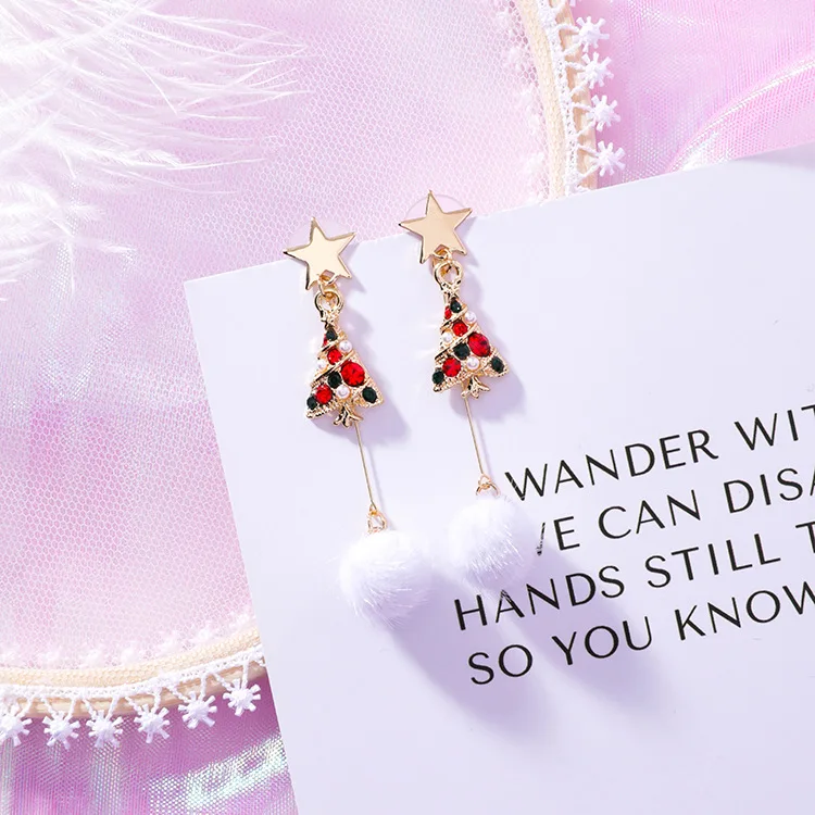 Милые маленькие серьги в Корейском стиле с Санта Клаусом и оленем женские белые