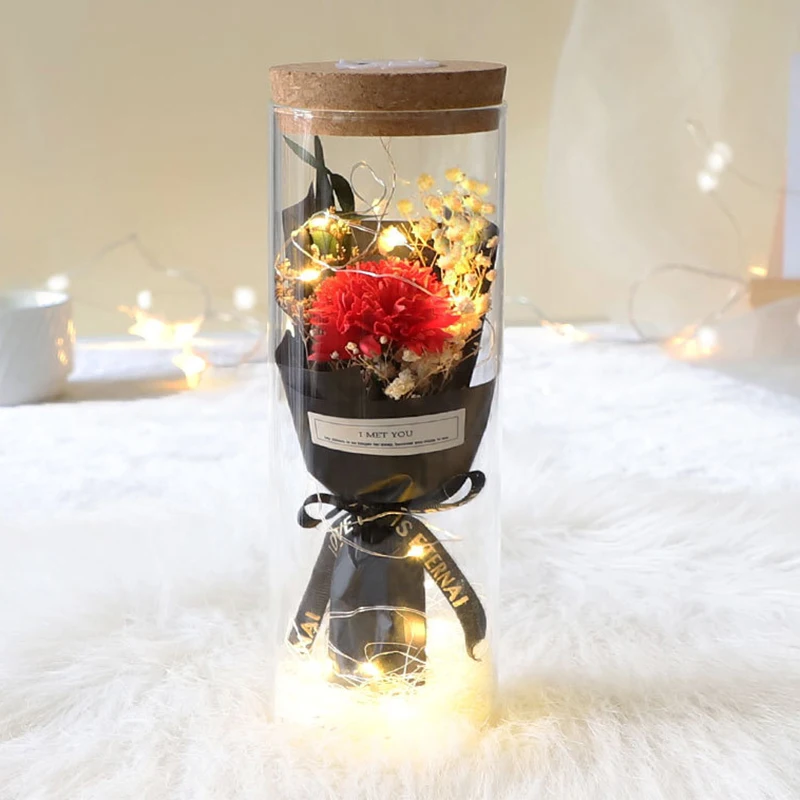 

Glass Cover Artificial Sunflower Rose Eternal Flowers Mother's Day Valentine's Day Gift Home Holiday Party Gift Box With Light