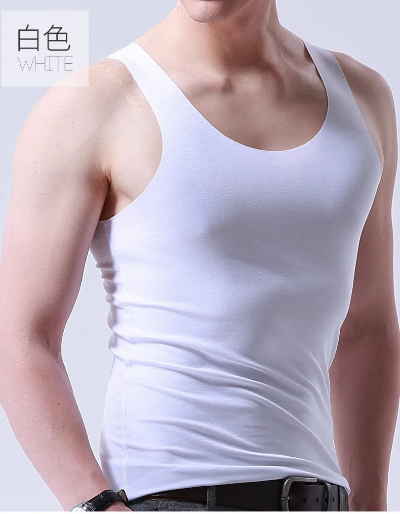 Жилет Мужской Шелковый без следов приталенный облегающий Топ рукавов с