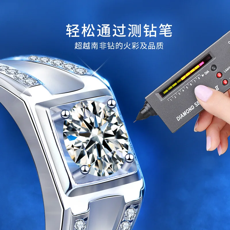 

2021 100% Real 925 Sliver Moissanite Man Rings High Quality HipHop Hewelry 925 Sterling Silver Rhodium Plating Men Rings