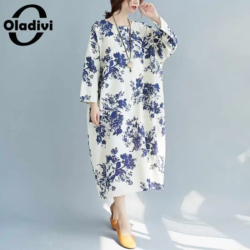 

Платье Oladivi женское хлопково-льняное в ретро-стиле, повседневная одежда большого размера в народном стиле на заказ, средней длины, весна-осе...