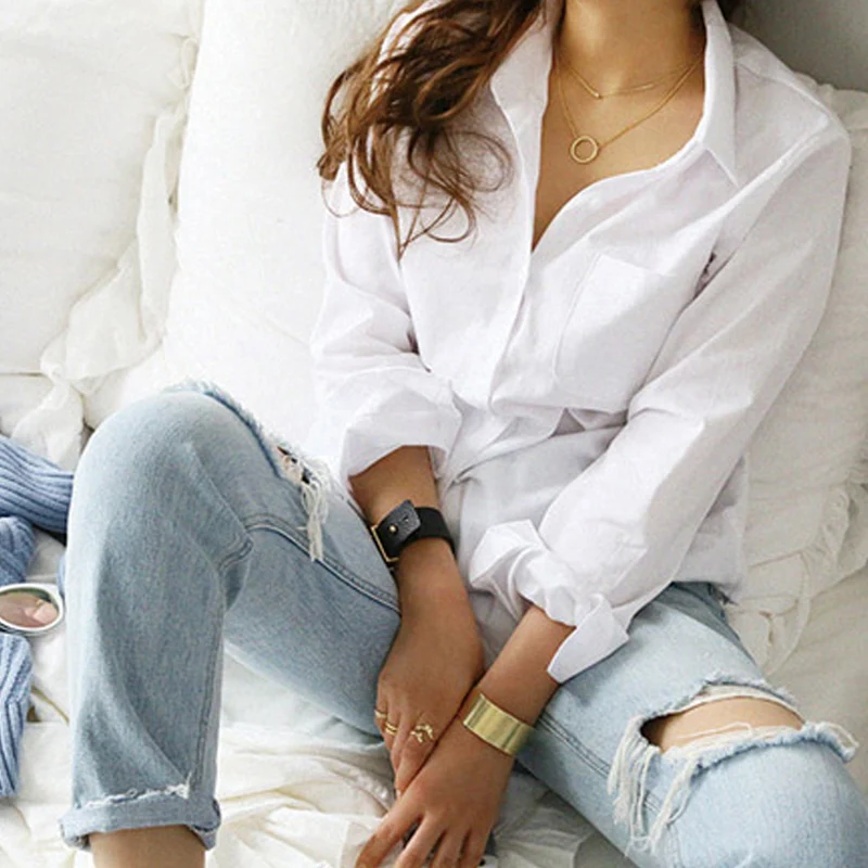 Женская свободная рубашка женская блузка повседневная мягкая белая в офисном