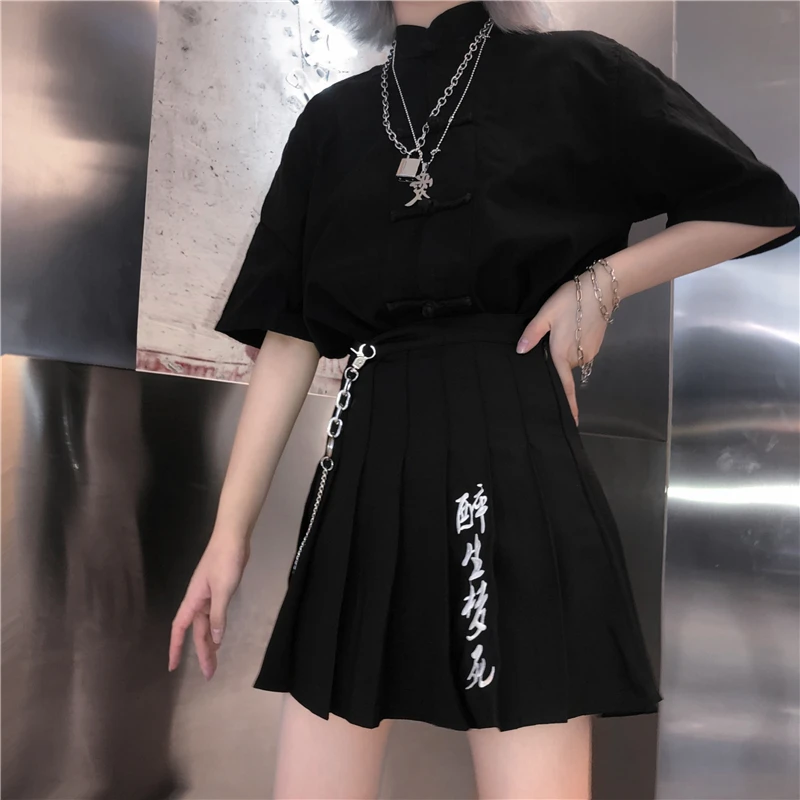 Женская готическая мини-юбка Harajuku черная уличная мода винтажная школьная юбка с