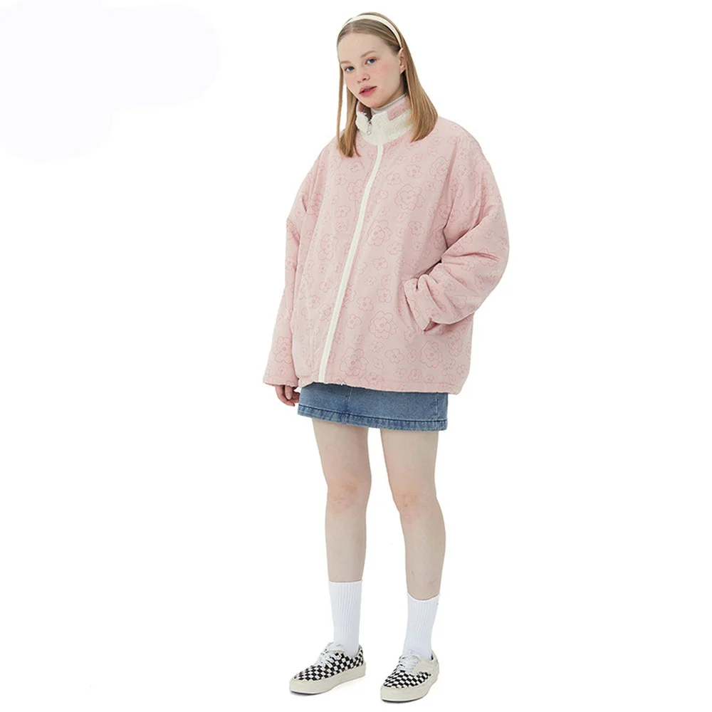 Covrlge Men's Jacket Both Sides Wearable Plush Men coat Design Sense Trend Couples Oversize Winter Coat Streetwear MWJ249