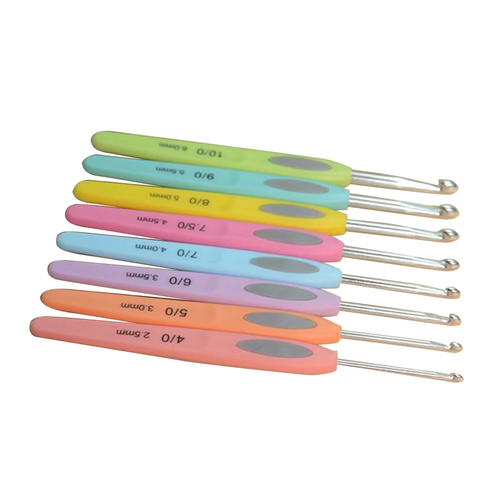 

8pcs Crochet TPR Handle Handmade Tool Practical Knitting Needle Mixed Color Home Sewing Aluminum Portable