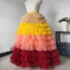 Женская Длинная свадебная юбка, разноцветная юбка в пол, ярких цветов, разноцветный тюль, вечерние платья для девушек