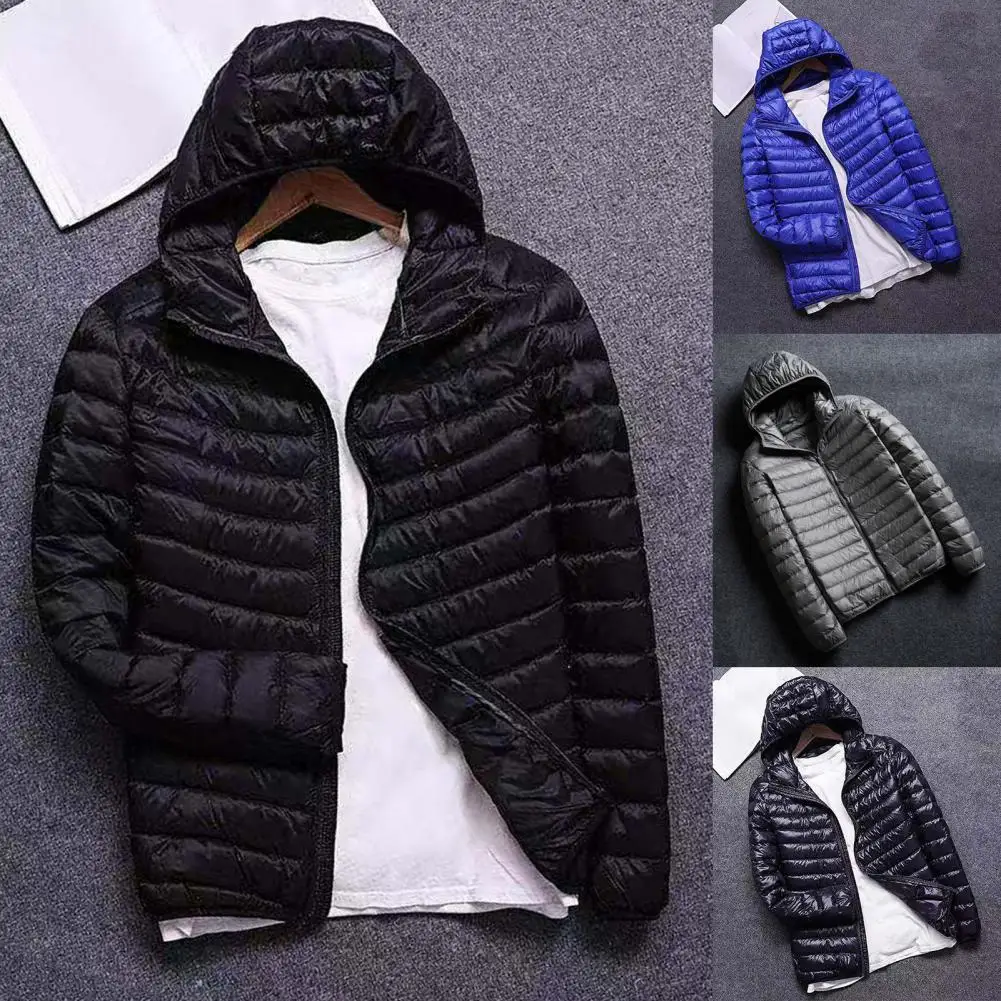 

Spring and Autumn Fashion Boutique Padded Down Solid Color Lightweight Men's Casual Hooded Lightweight Jacket for Male