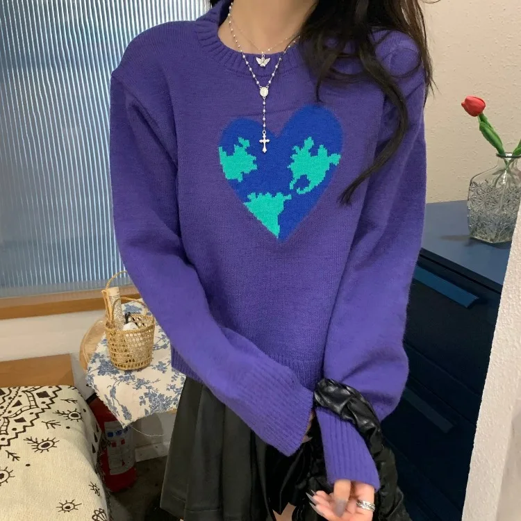 

2021 Fall/winter Women's New Product Korean Style Chic Japanese Sweet, Age-reducing Gentle Love Earth Loose Short Sweater