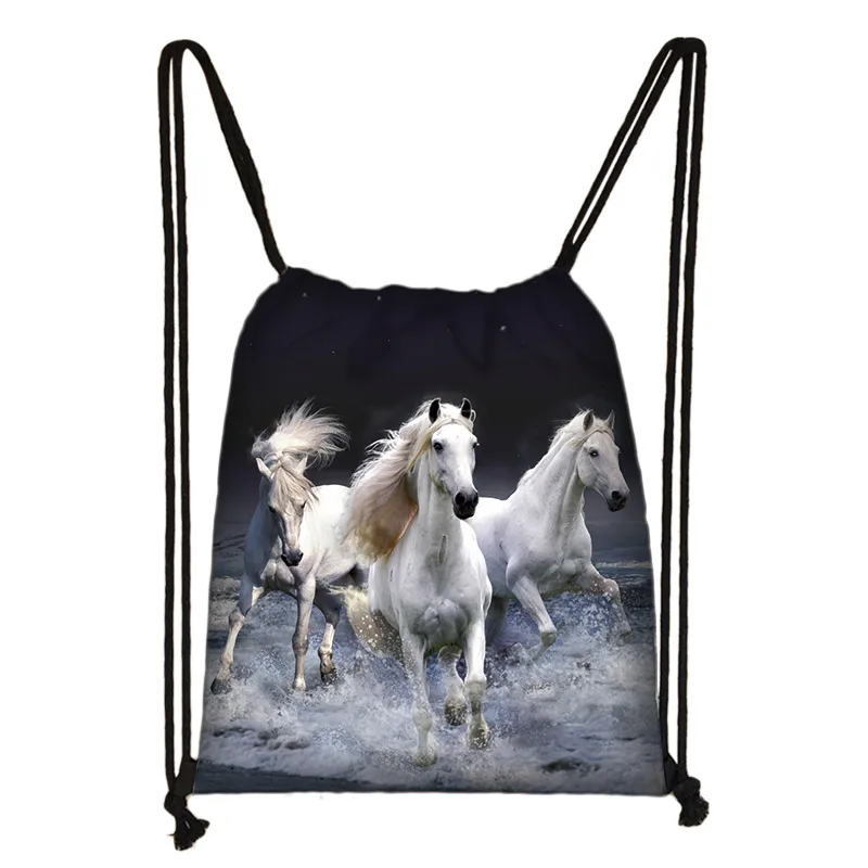 SKD-M0030 elegent animal horse print drawstring bag women men storage bag fashion rucksack cute pony boys girls backpack kids bookbag gift - Цвет: SKD-M0030