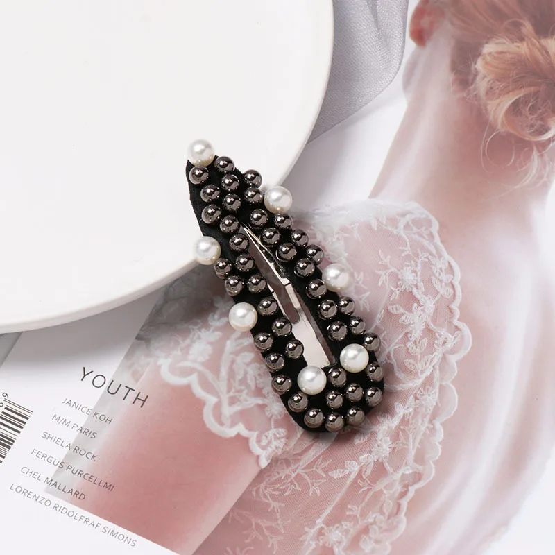 Новинка 2019 модная заколка для волос с белыми и черными жемчужинами в стиле