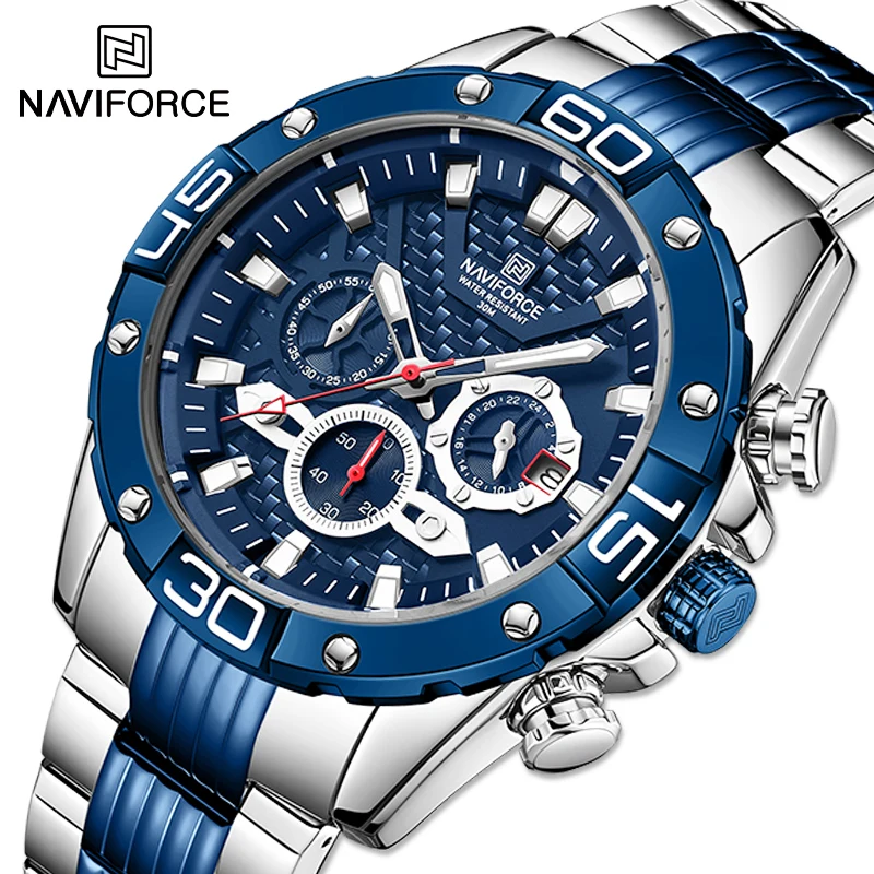 Direct Selling NAVIFORCE New Mens Watches Dual Time Business Fashion Luminous Calendar Stainless Steel Waterproof Quartz Watches