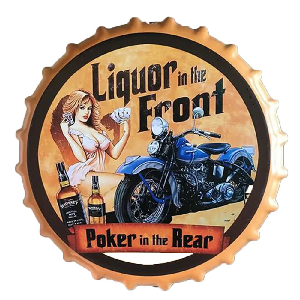 

Ретро колпачки для пивных бутылок велосипед мотоцикл вывеска потертый шикарный металлический Плакат Украшение для стен гаража 35 см