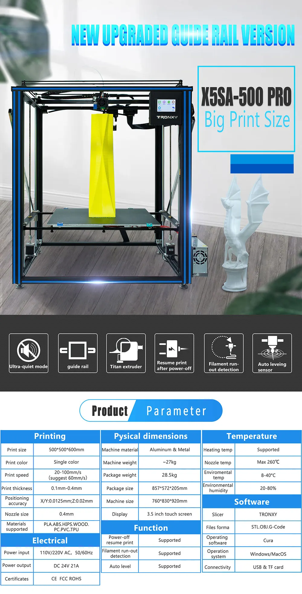 TRONXY X5SA-500-PRO DIY 3d принтер большого размера ультра-Тихая материнская плата с автоматическим выравниванием