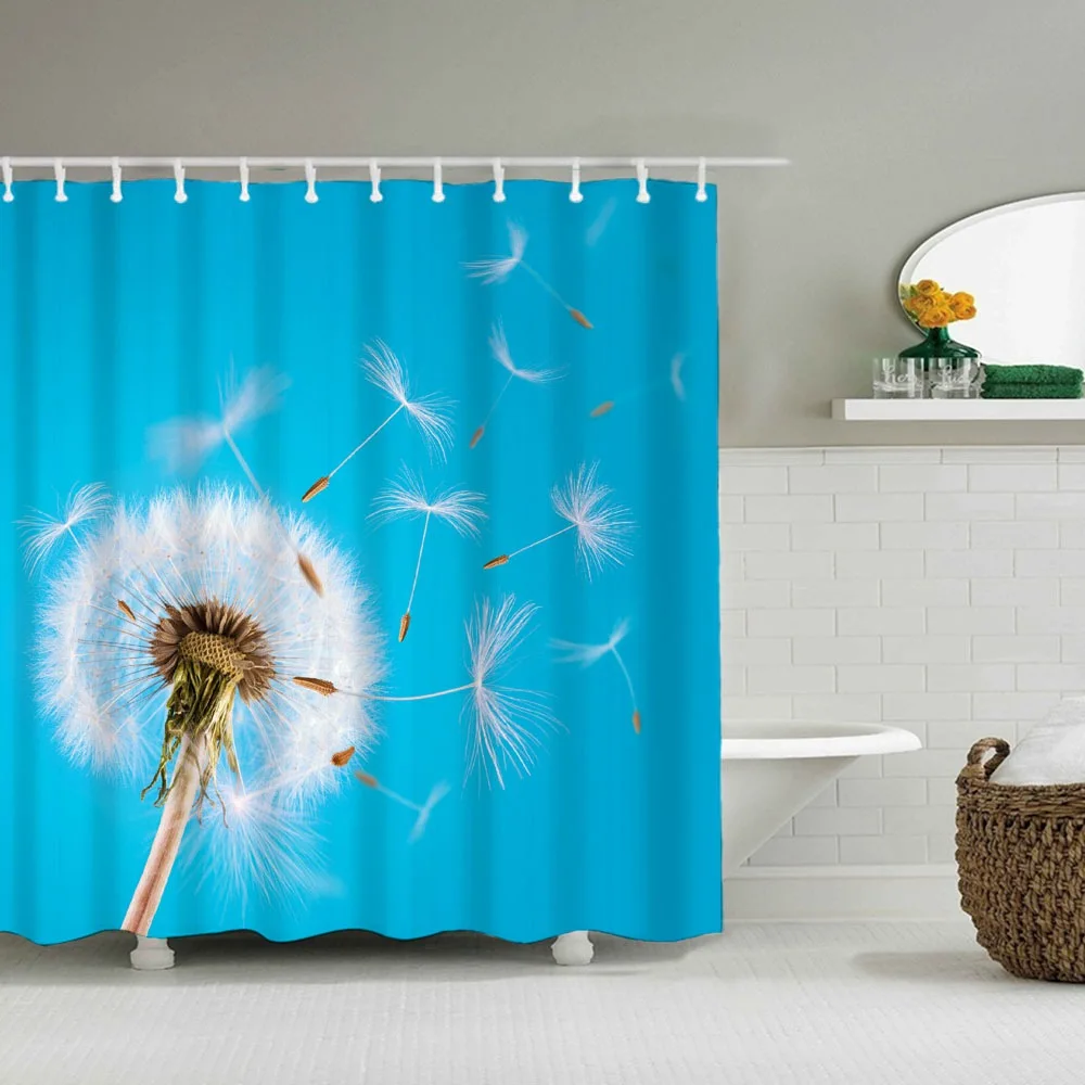 

Dafield Dandelions Shower Curtain Seed Flying in the Wind Thistle Polyester Fabric Bathroom With Hooks