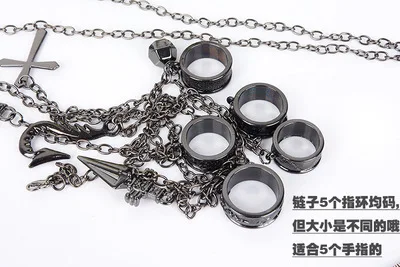 anime Hunter x Hunter Kurapika cosplay Metal Ring accessories Men Five Finger Chain costume prop alloy pendant chain figerrings