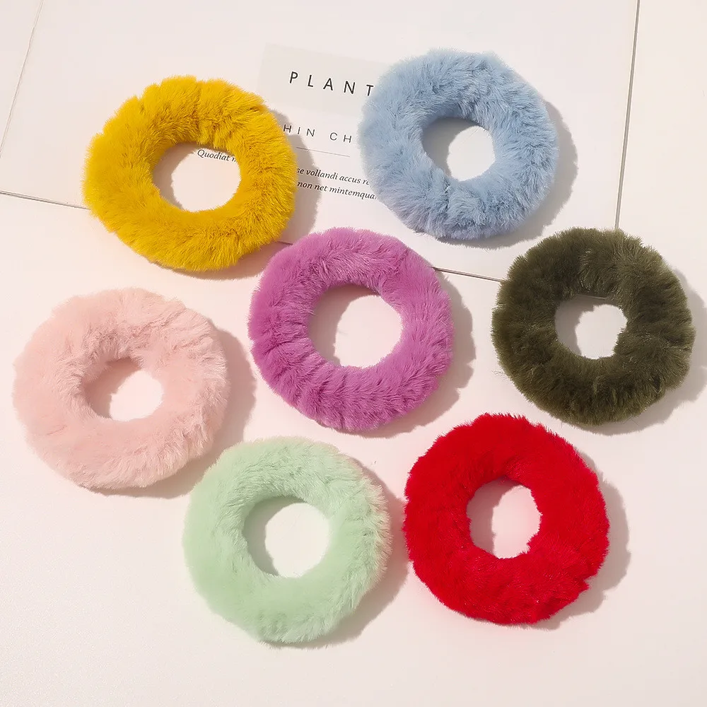 

Пушистые резинки для волос из искусственного кроличьего меха, Женские аксессуары для волос, резинки для волос с помпоном, эластичные резинк...