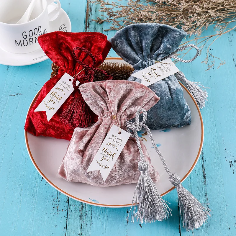 

1pcs Wedding Supplies Candy Bag Velvet Cloth Tassel Gift Bag for Birthday Baby Shower Party Decoration