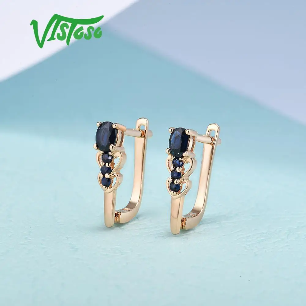 Женские золотые серьги VISTOSO 14 к розовое золото 585 пробы с синим сапфиром