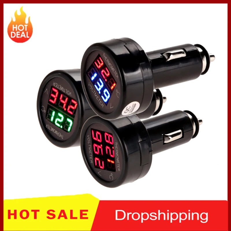 Автомобильный вольтметр VODOOL 12 В 24 термометр светодиодный двойной цифровой