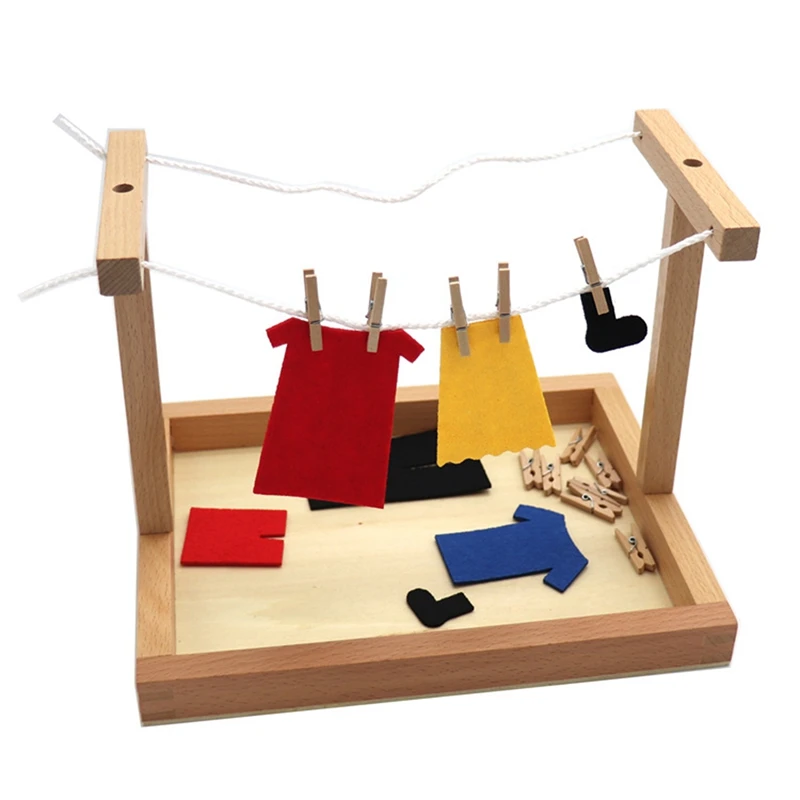 Mini Marco de secado de ropa de madera para ense&ntilde;anza de la vida, simulaci&oacute;n de Educaci&oacute;n Temprana, juguete de entrenamiento-3