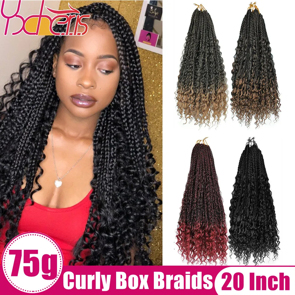 YXHAIR 20 Inch Synthetic Crochet Hair Extension Curly River Goddess Jumbo Box Braids Bohemian End Ombre Black Brown Curl |