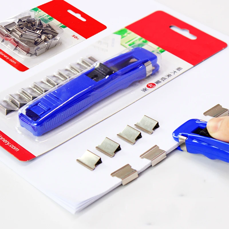 

8 Spare Supplementary Clips and 1 Metal Pusher Set Kawaii Stationery Folder Paperclip Binding Machine Office Binding Supplies