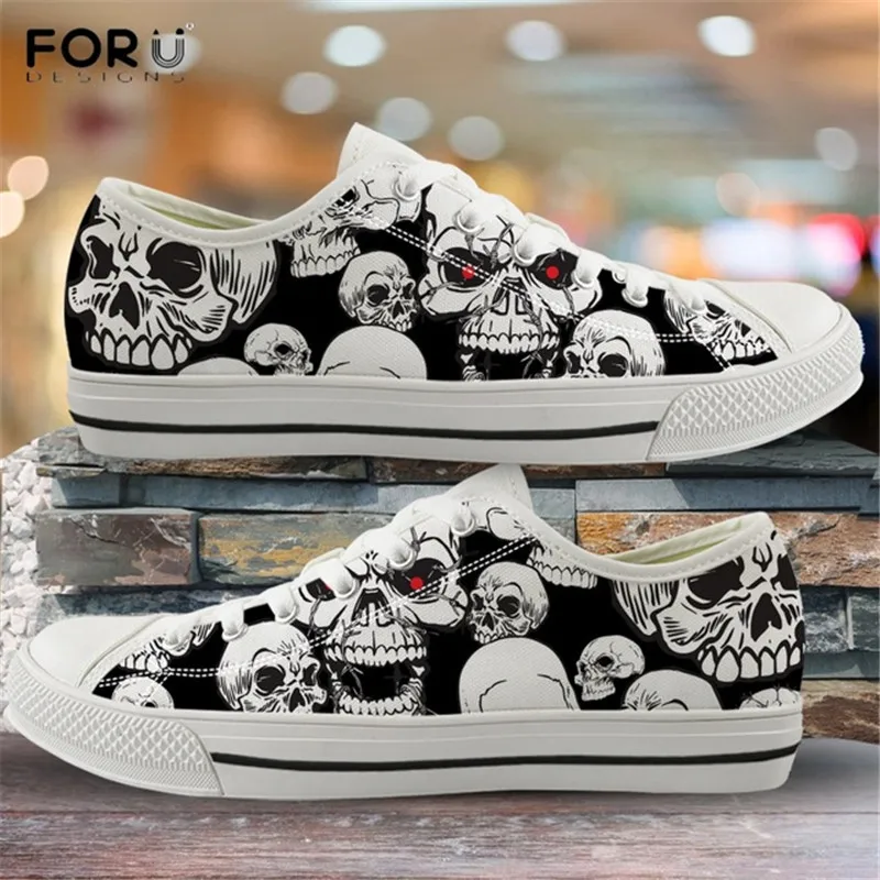 FORUDESIGNS Classic Skull Head Pattern Women Vulcanized Shoes Breathable Ladies Spring Autumn Sneakers Light Mesh Flats Footwear | Обувь