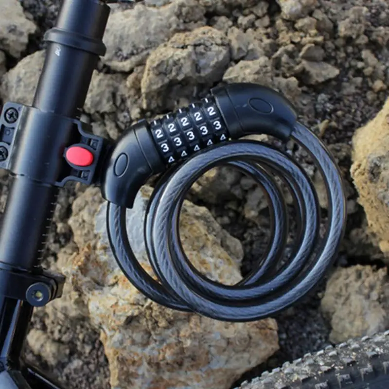 

5 Digit Code Combination Bicycle Security Lock Steel Cable Spiral Bike Password Lock with Bracket Cycling Bicycle Accessories