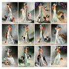 Алмазная 5d картина сделай сам, вышивка с персонажами, квадратная, Круглая Мозаика с изображением собаки и женщины, вышивка крестиком, декоративное искусство, хобби, подарок