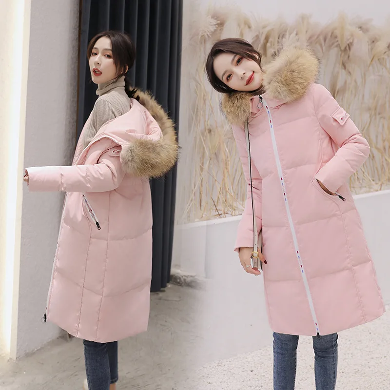 pink Tcyeek Женский пуховик Женская Толстая теплая розовая Зимняя одежда корейская женская куртка на утином пуху капюшон из меха енота Hiver 8806 - Цвет: pink