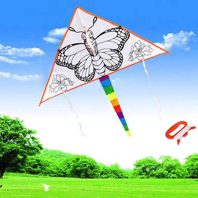 

DIY Graffiti Kite Blank Triangle Kite Can Be Painted Nylon Outdoor Kites Flying Toys with 30m Lines For Children Kids