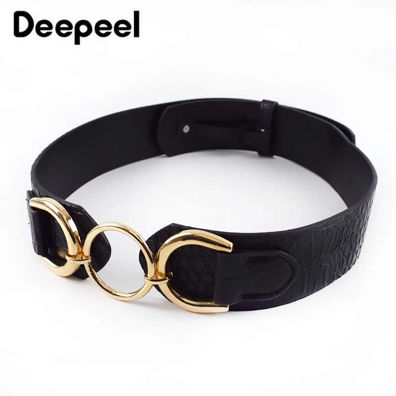 Deepeel 1pc 5*102.5cm Women PU Metal Ring Buckle Cummerbunds High Waist Wide Belt Crocodile Leather for Down Jacket Girdle CB634 |